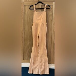 Tan Jumpsuit with Flared Legs and Elastic Waistband